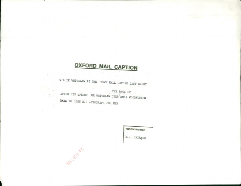 Willie Whitelaw, Emma Woodhouse - Vintage Photograph