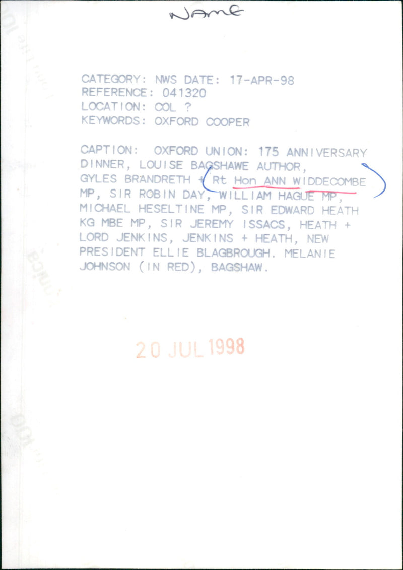 Ann Widdecombe - Vintage Photograph