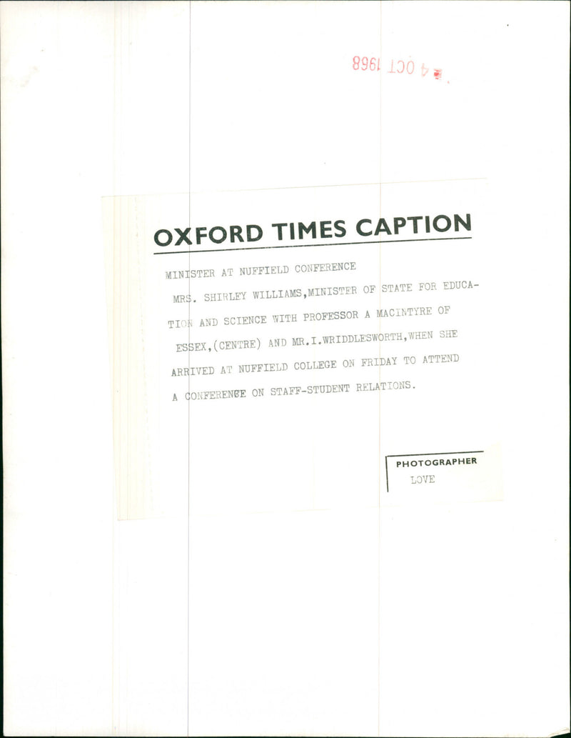 Shirley Williams - Vintage Photograph