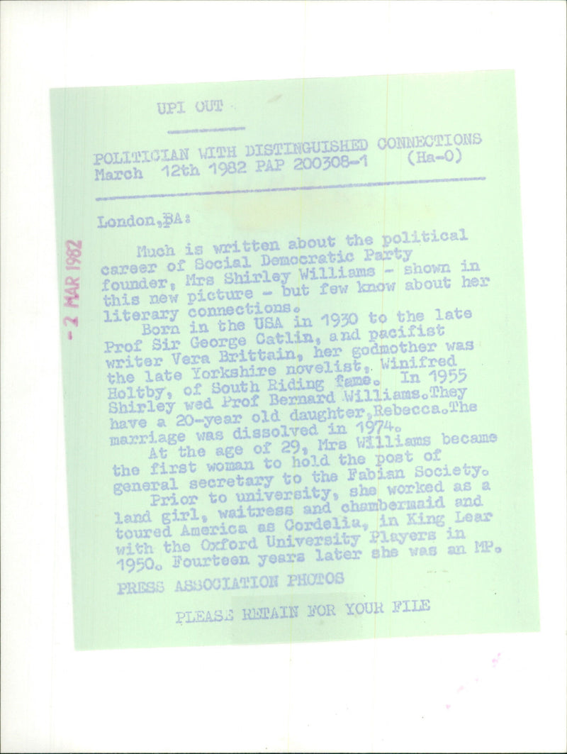 Mrs. Shirley Williams - Vintage Photograph