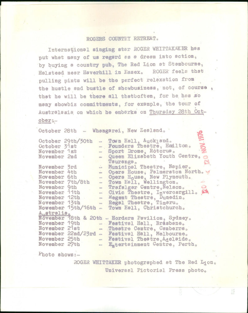 Roger Whittaker - Vintage Photograph