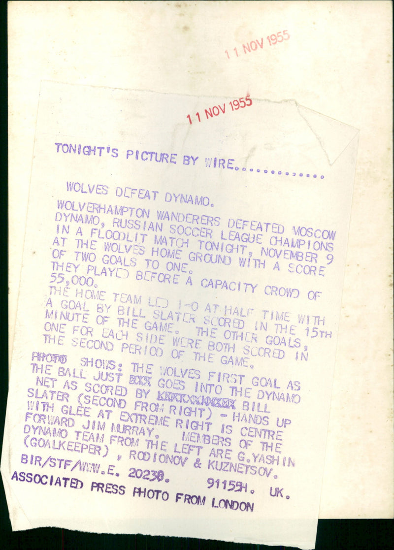 The wolves first goal with the Dynamo team - Vintage Photograph