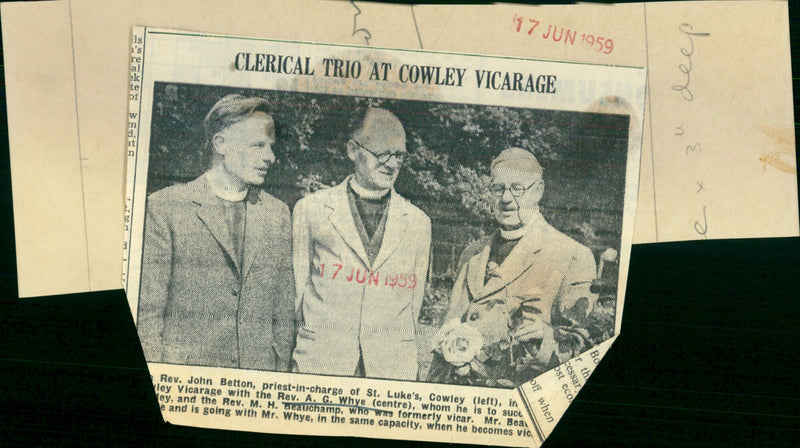 The clerical trio at Cowley vicarage: Rev. john Betton, the priest in charge of st. Luke Cowley with Rev. A. G Whye and Rev. M. H Beauchamp - Vintage Photograph