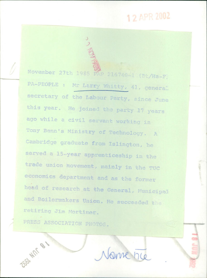 Larry Whitty - Vintage Photograph