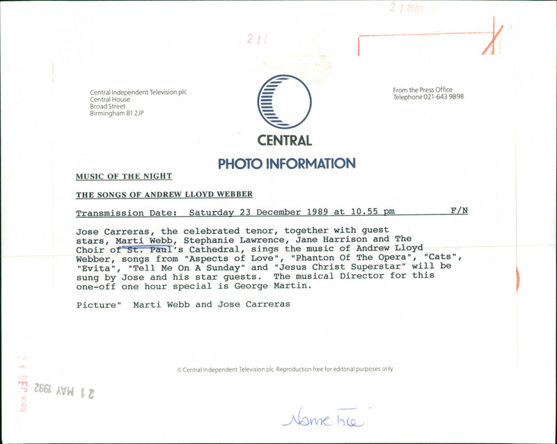 Jose Carreras, Marti webb, stephanie lawrence, Jane Harrison - Vintage Photograph