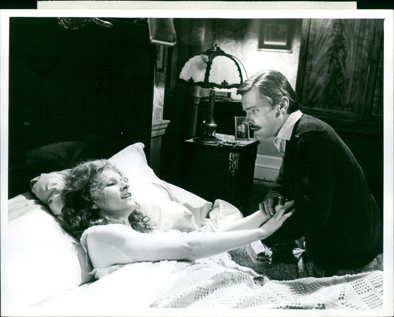 Meg Wynn Owen and Simon Williams filming an episode of the television series "Upstairs, Downstairs" at London Weekend Television. - Vintage Photograph