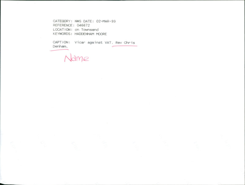 Rev. Chris Denham - Vintage Photograph