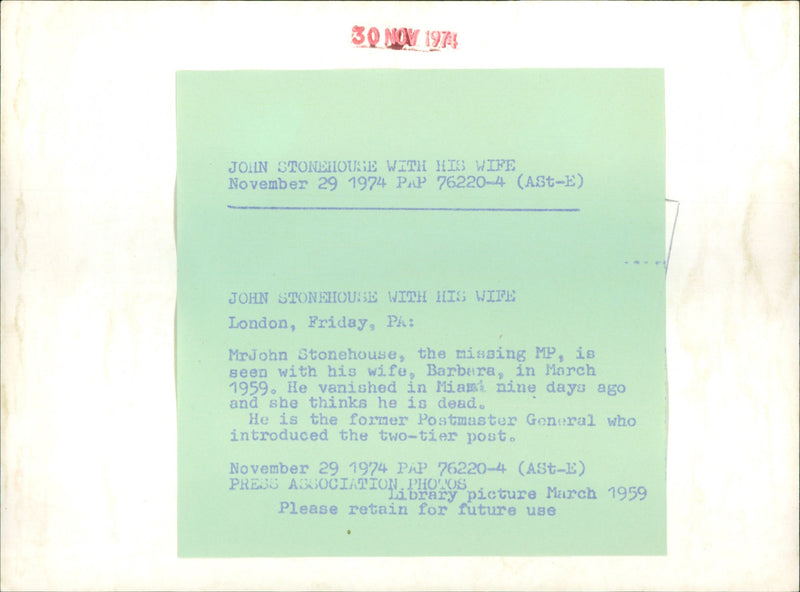 John Stonehouse - Vintage Photograph