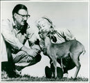 Armand and Michaela Denis and pet duiker "Billy".   BBC London  January 1962. - Vintage Photograph