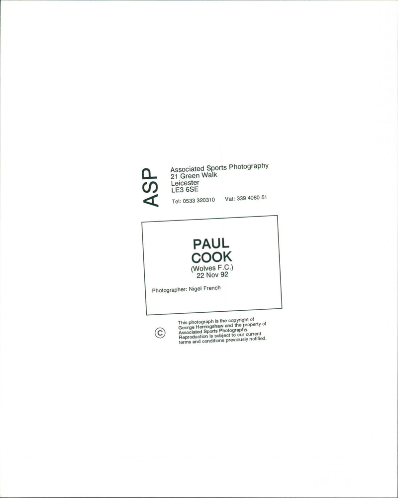 Paul Cook - Vintage Photograph