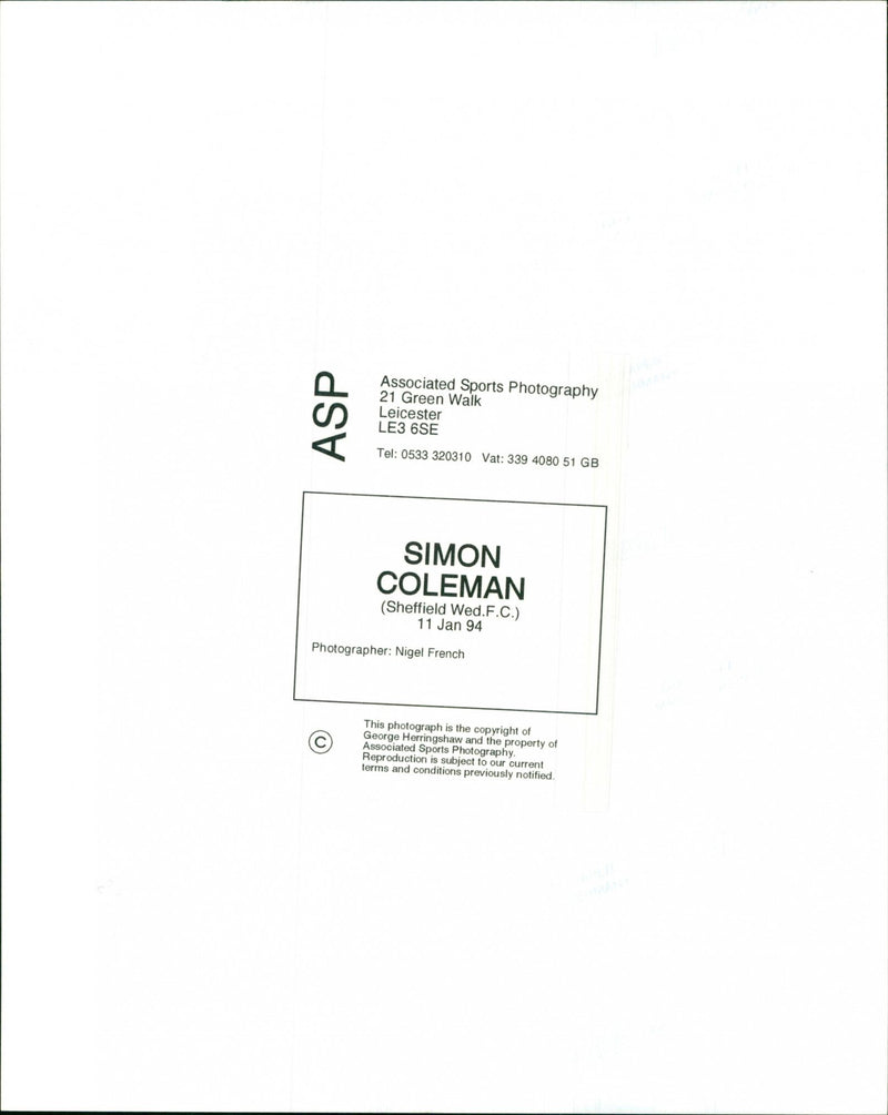 Simon Coleman - Vintage Photograph