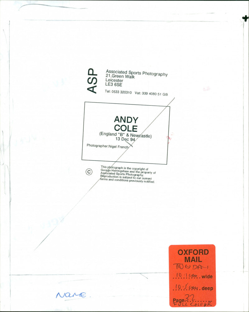 Andy Cole - Vintage Photograph