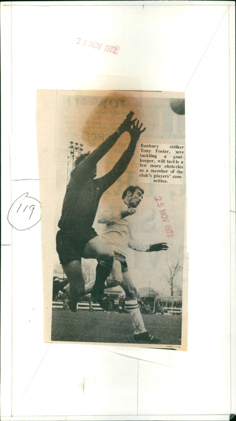 Tony Foster, Banbury striker, tackling a goalkeeper - Vintage Photograph