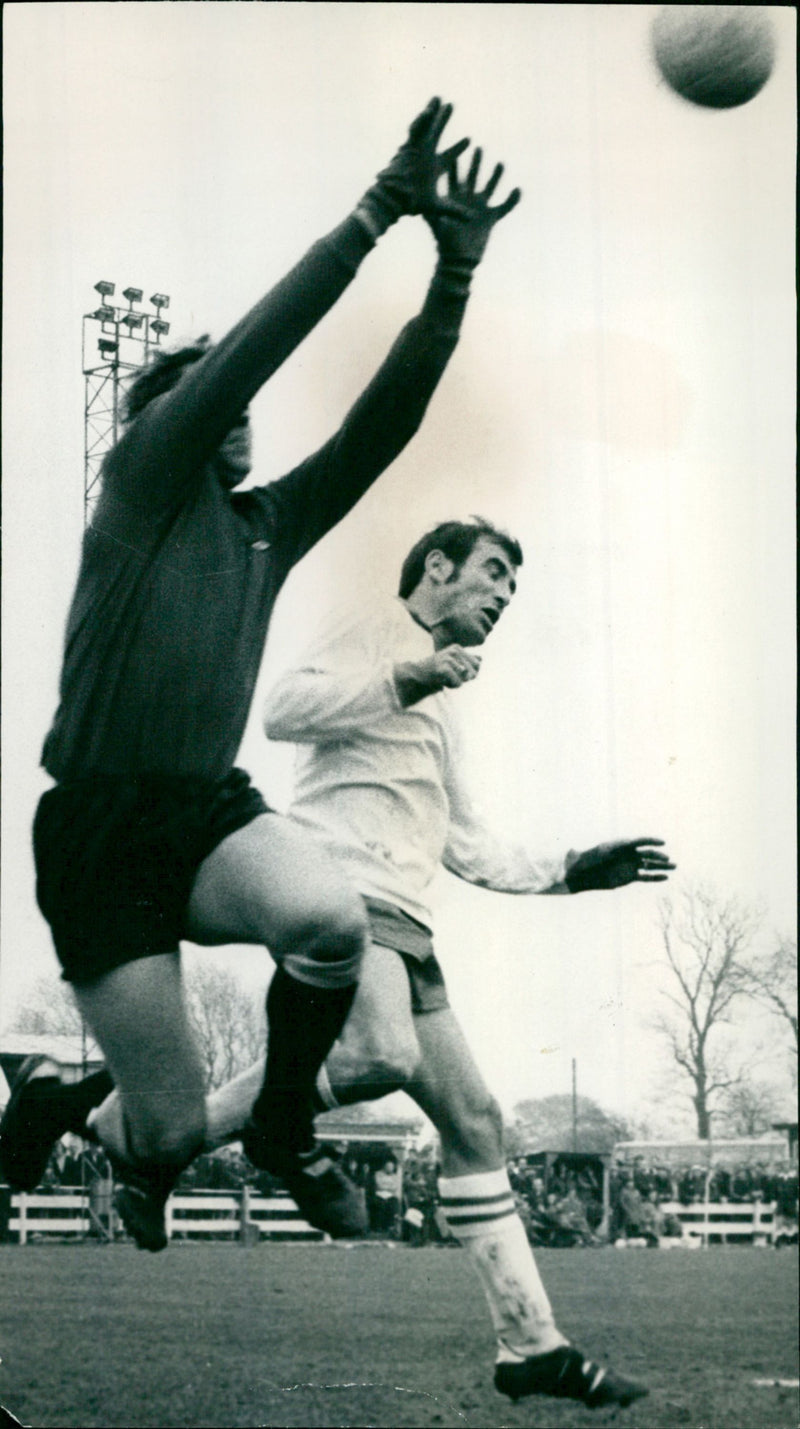Tony Foster, Banbury striker, tackling a goalkeeper - Vintage Photograph