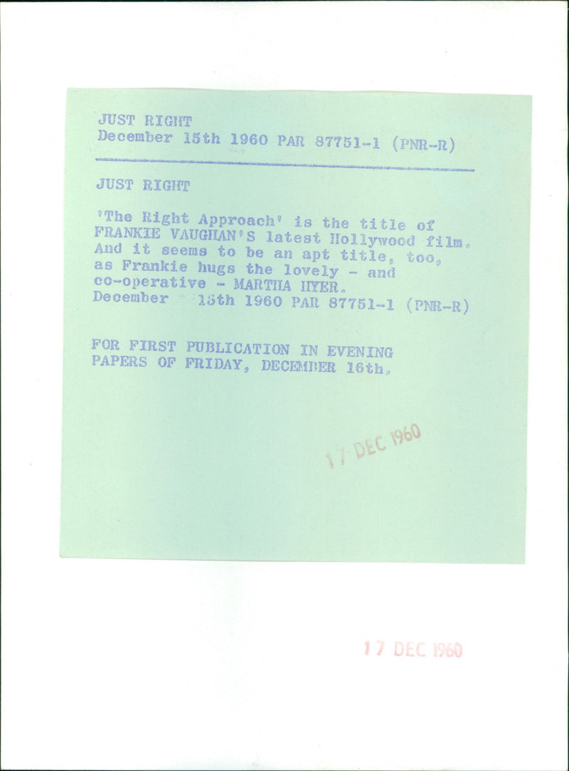 Frankie Vaughan and Martha Hyer - Vintage Photograph