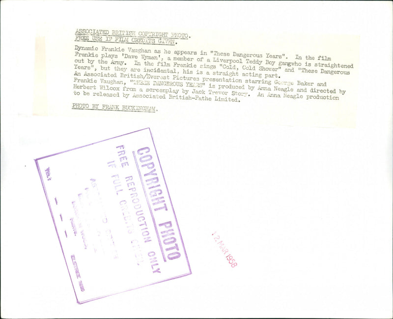 Frankie Vaughan - Vintage Photograph