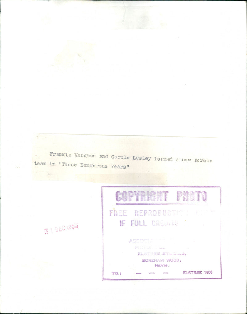 Frankie Vaughan And Carol Lesley - Vintage Photograph