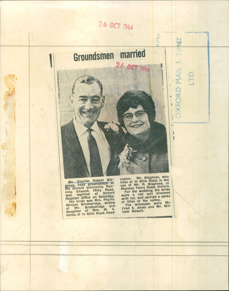 Mr Charlie Blagrove and Mrs Phyllis Miriam Brotheridge - Vintage Photograph