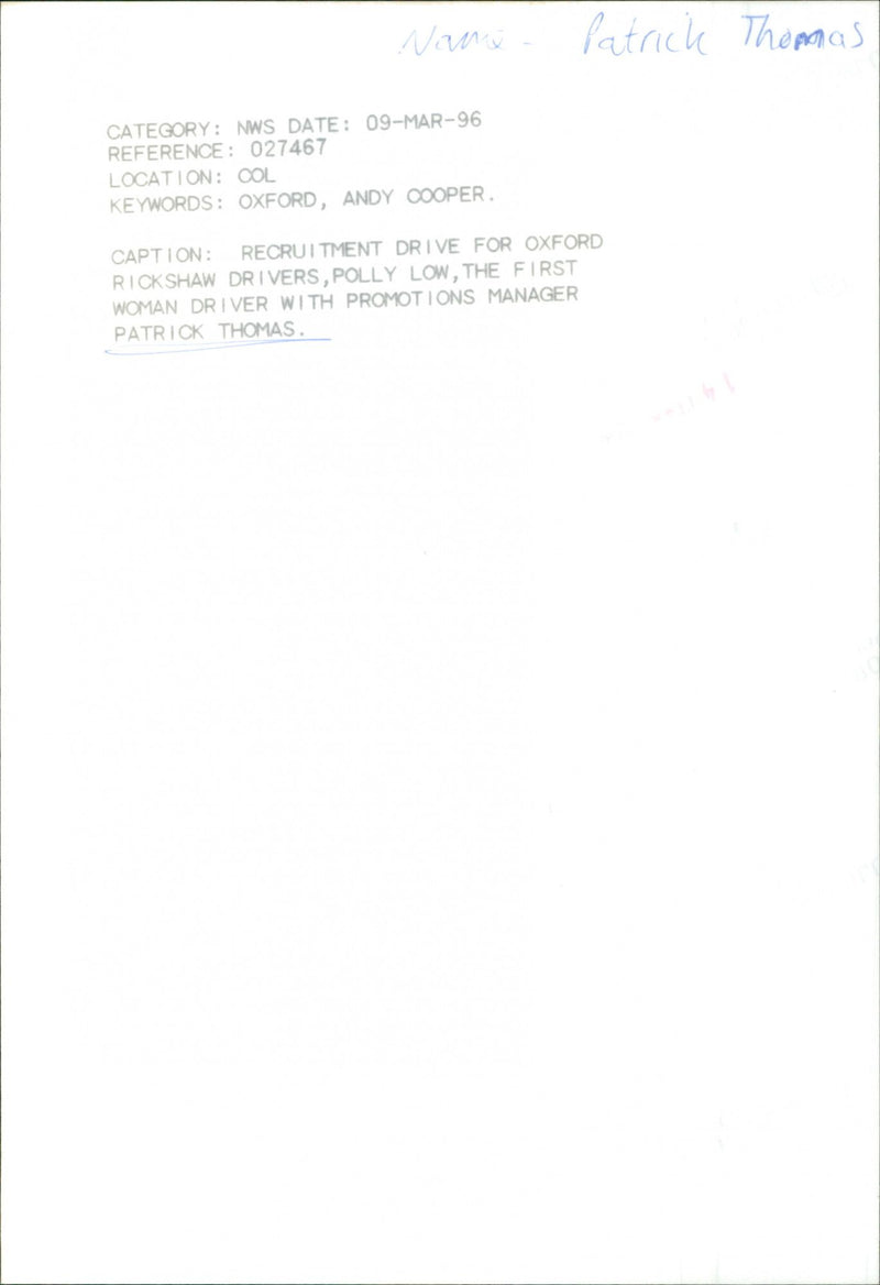 Patrick Thomas - Vintage Photograph