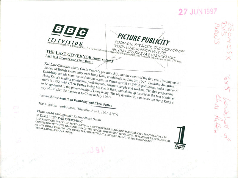 Jonathan Dimbleby, chris patten - Vintage Photograph