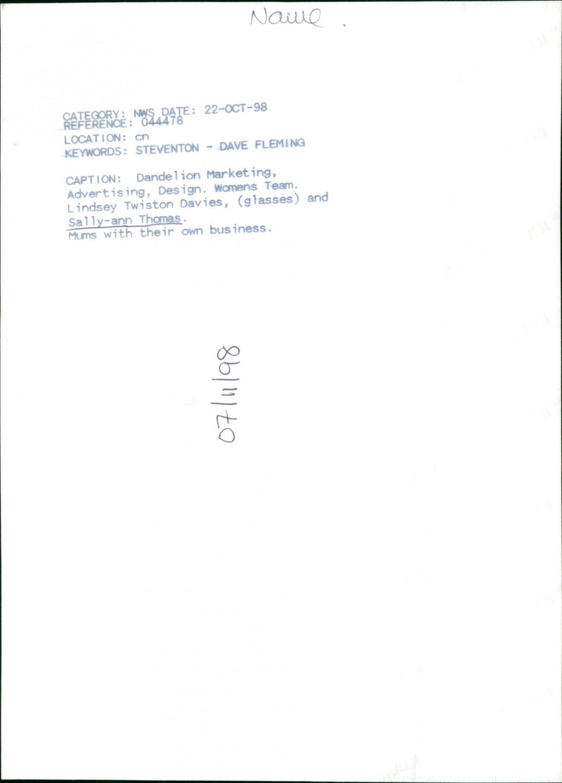 Lindsey Twiston Davies, Sally-ann Thomas - Vintage Photograph