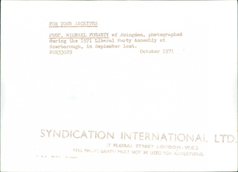 Prof. Michael Fogarty - Vintage Photograph