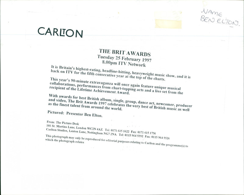 Ben Elton - Vintage Photograph