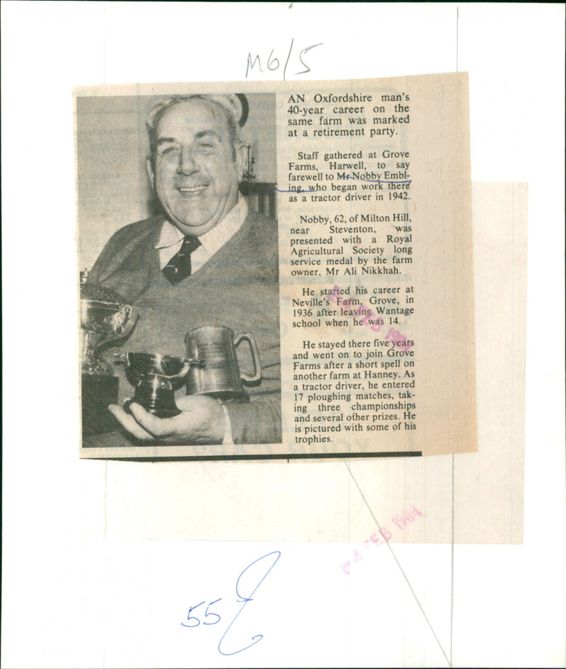 Staff gathered at grove farms Harwell to say farewell to Mr Nobby Embling - Vintage Photograph