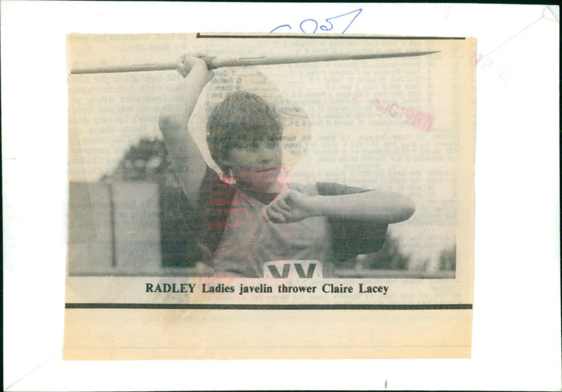 Claire Lacey, a ladies javelin thrower, competing at the Radley Stadium in Oxford, England. - Vintage Photograph