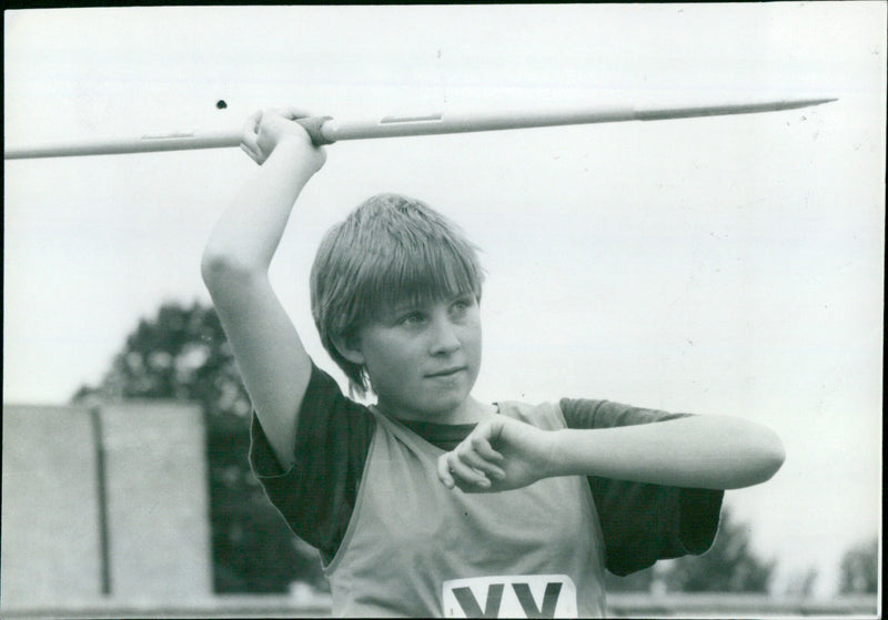 Claire Lacey, a ladies javelin thrower, competing at the Radley Stadium in Oxford, England. - Vintage Photograph