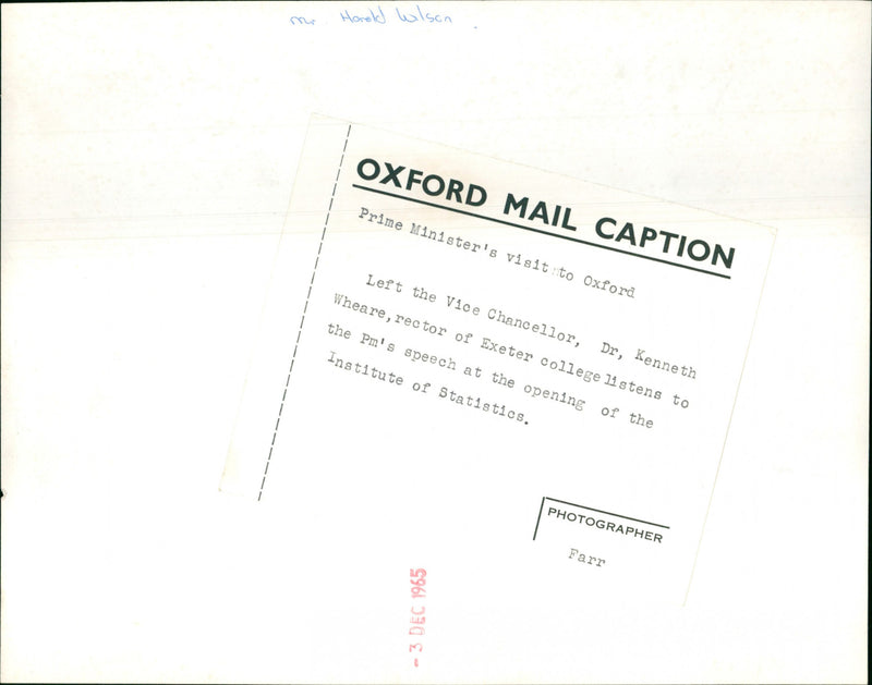 Harold Wilson - Vintage Photograph