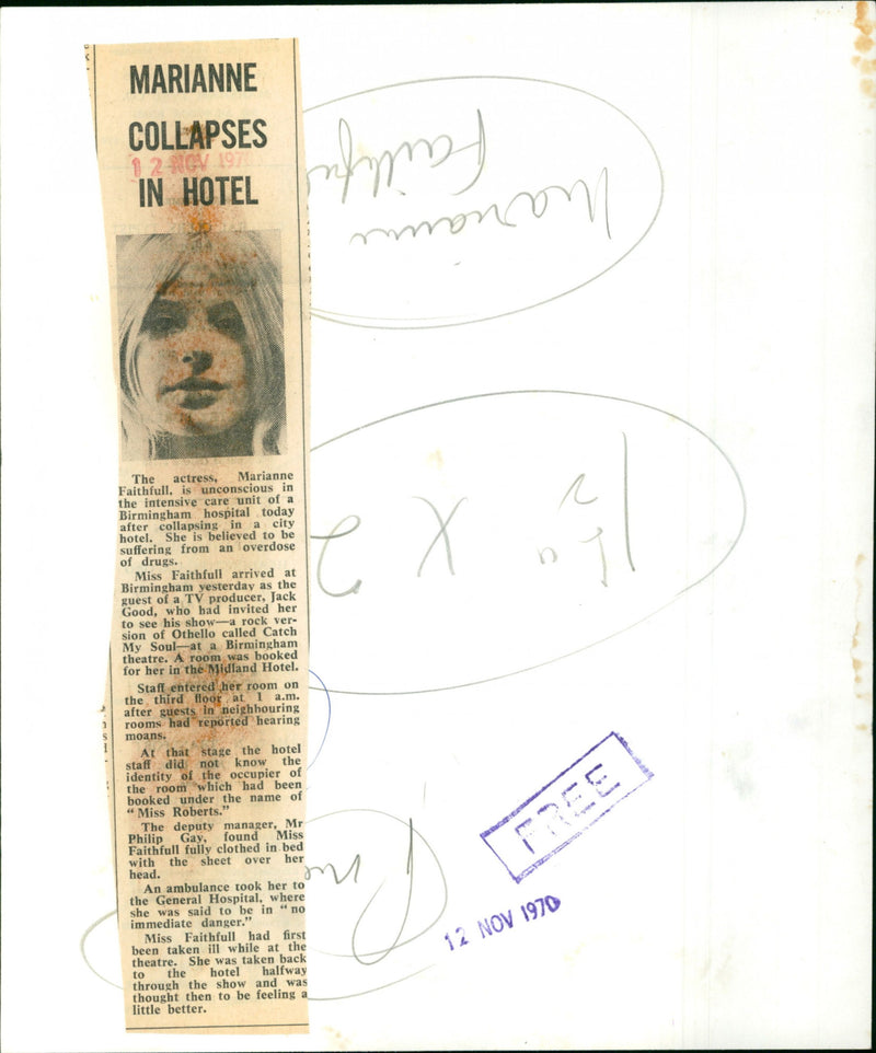 Marianne Faithfull - Vintage Photograph