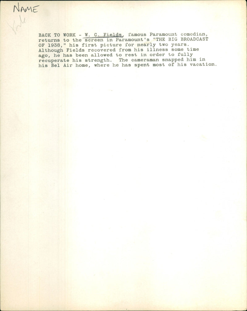 W. C. Fields - Vintage Photograph