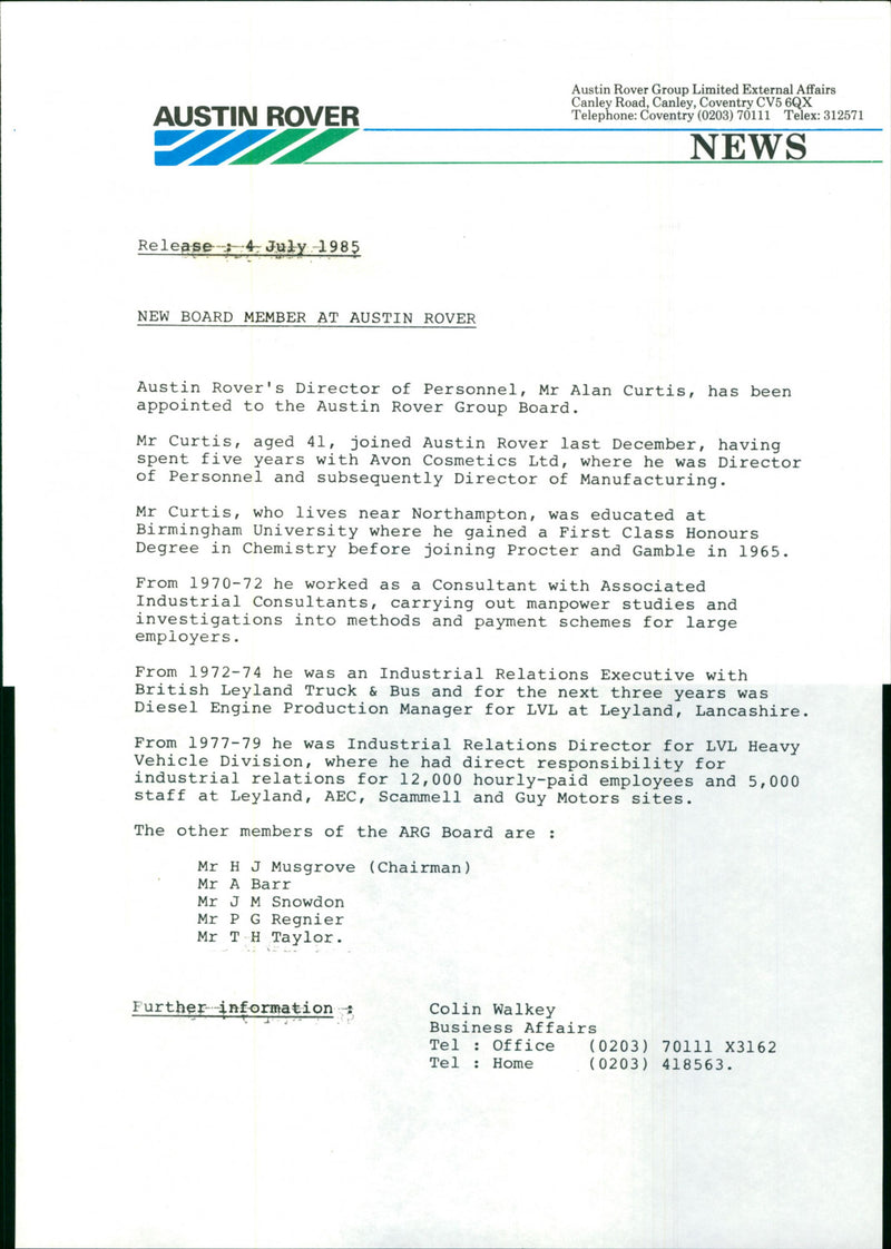 Mr Alan Curtis - Vintage Photograph