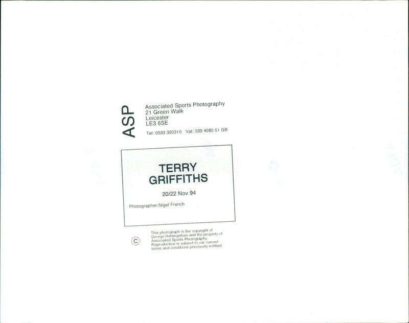 Terry Griffiths - Vintage Photograph