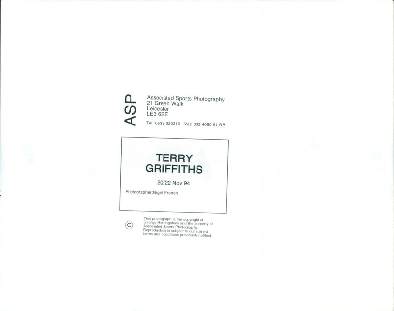 Terry Griffiths - Vintage Photograph