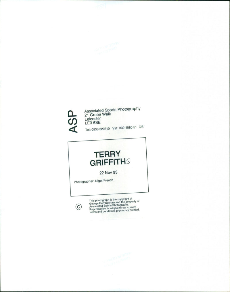 Terry Griffiths - Vintage Photograph