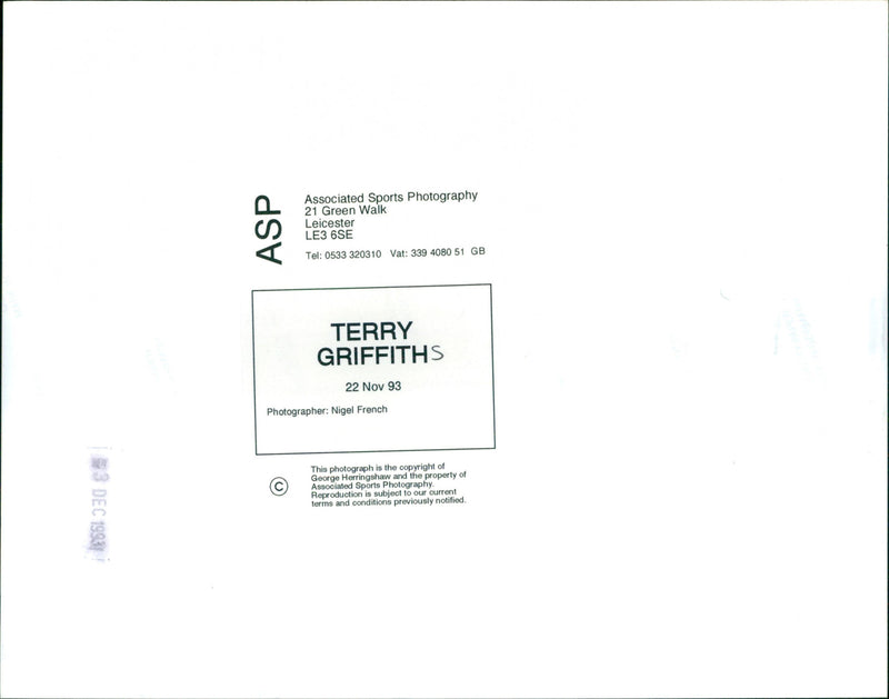 Terry Griffiths - Vintage Photograph