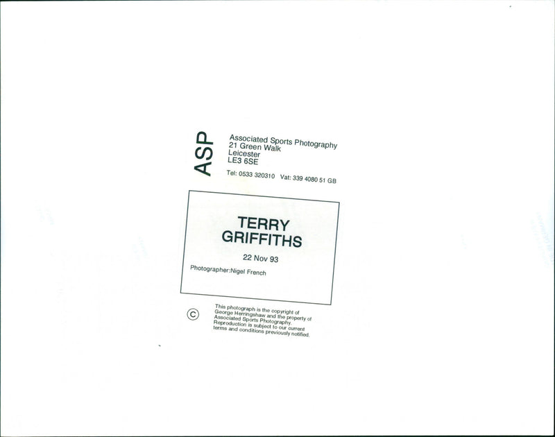 Terry Griffiths - Vintage Photograph