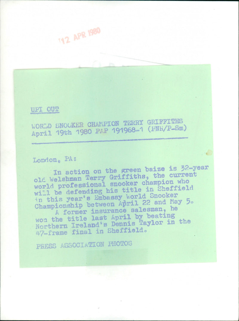 Terry Griffiths - Vintage Photograph