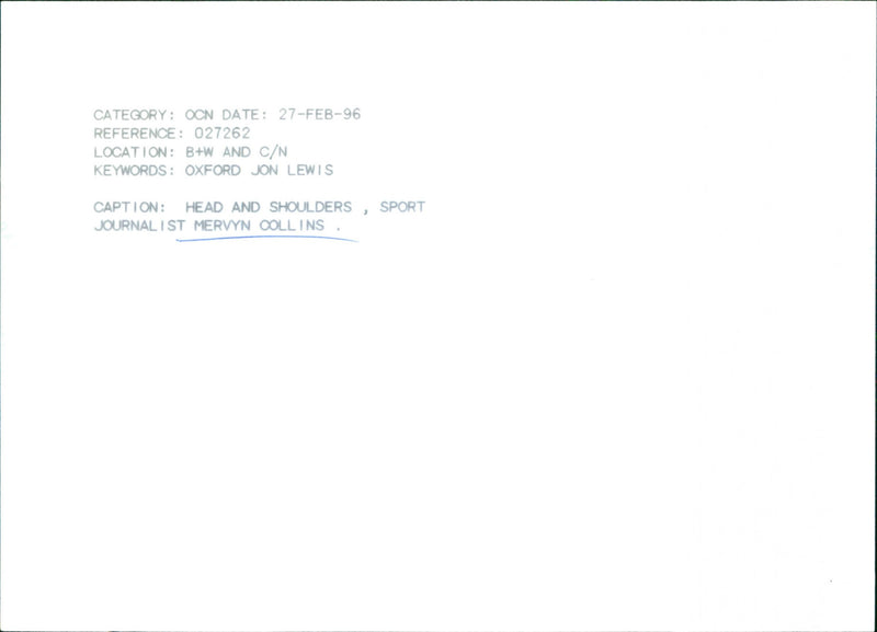 Mervyn Collins - Vintage Photograph