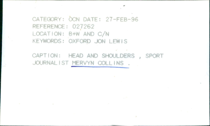 Mervyn Collins - Vintage Photograph