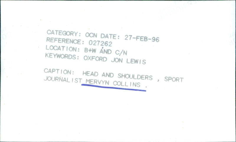 Mervyn Collins - Vintage Photograph