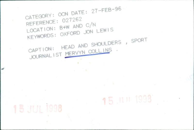 Mervyn Collins - Vintage Photograph