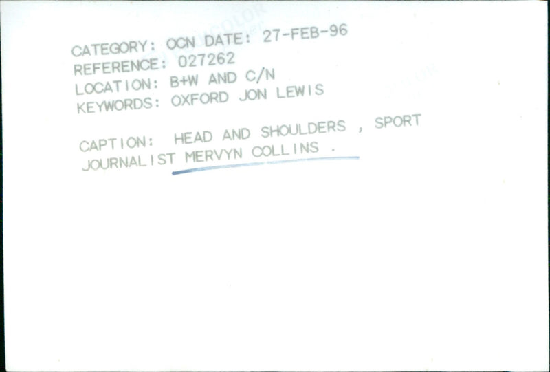 Mervyn Collins - Vintage Photograph