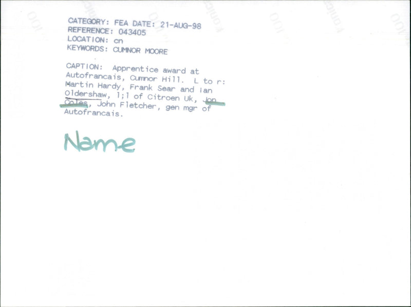 Jon Coles, Martin Hardy, Frank Sear, Ian Oldershaw, John Fletcher - Vintage Photograph