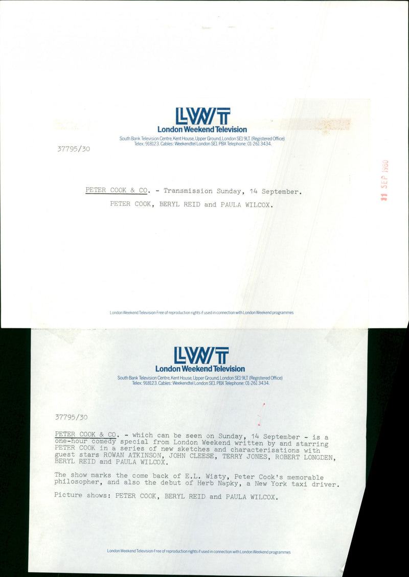 Peter Cook, Beryl Reid, Paula Wilcox - Vintage Photograph