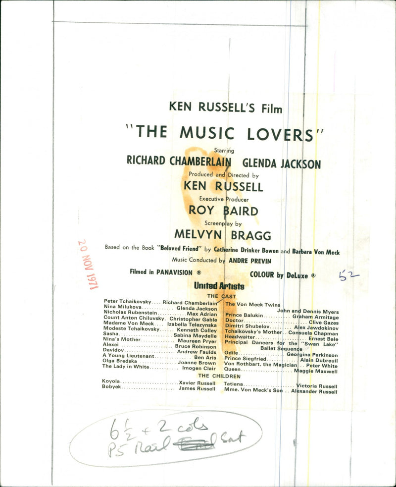 Film "The Music Lovers" - Vintage Photograph
