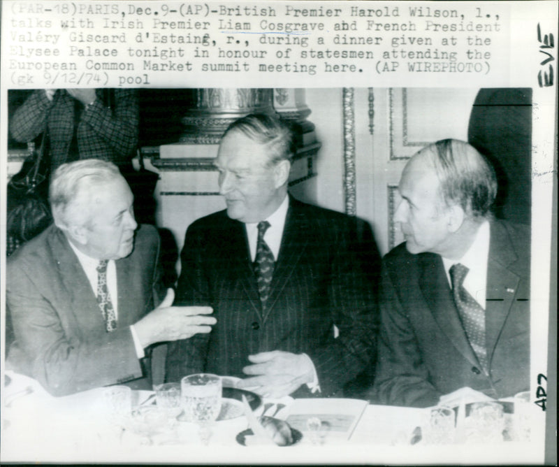 Harold Wilson,  Liam Cosgrave , Valerie Giscard d'Estaing - Vintage Photograph