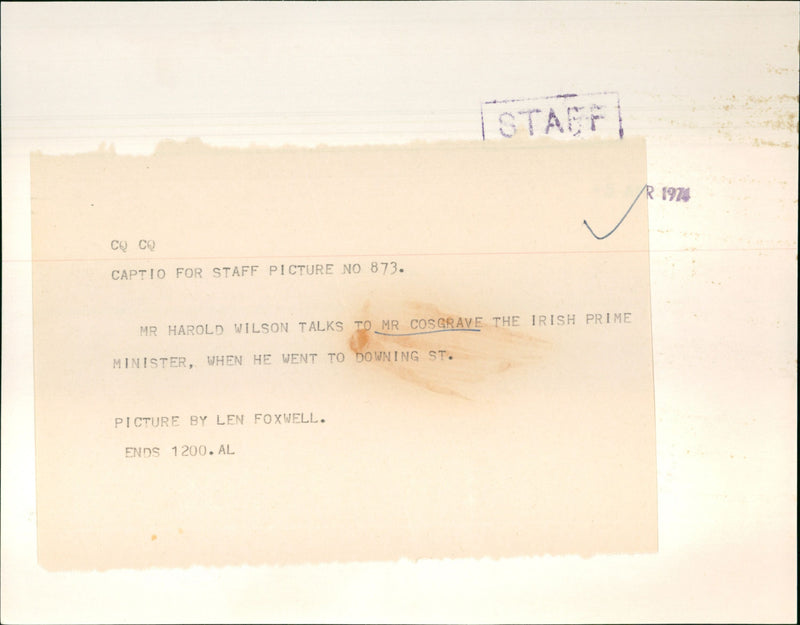 Mr Harold Wilson, Mr Cosgrave - Vintage Photograph